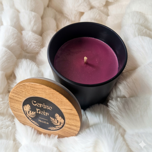 Bougie parfumée à la Cerise noire à base de cire 100% végétale, fabriqué en Bretagne 