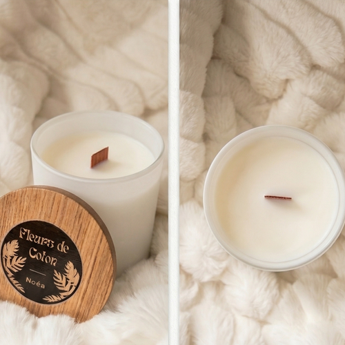 Bougie parfumée à la fleurs de coton à base de cire 100% végétale, fabriqué en Bretagne 