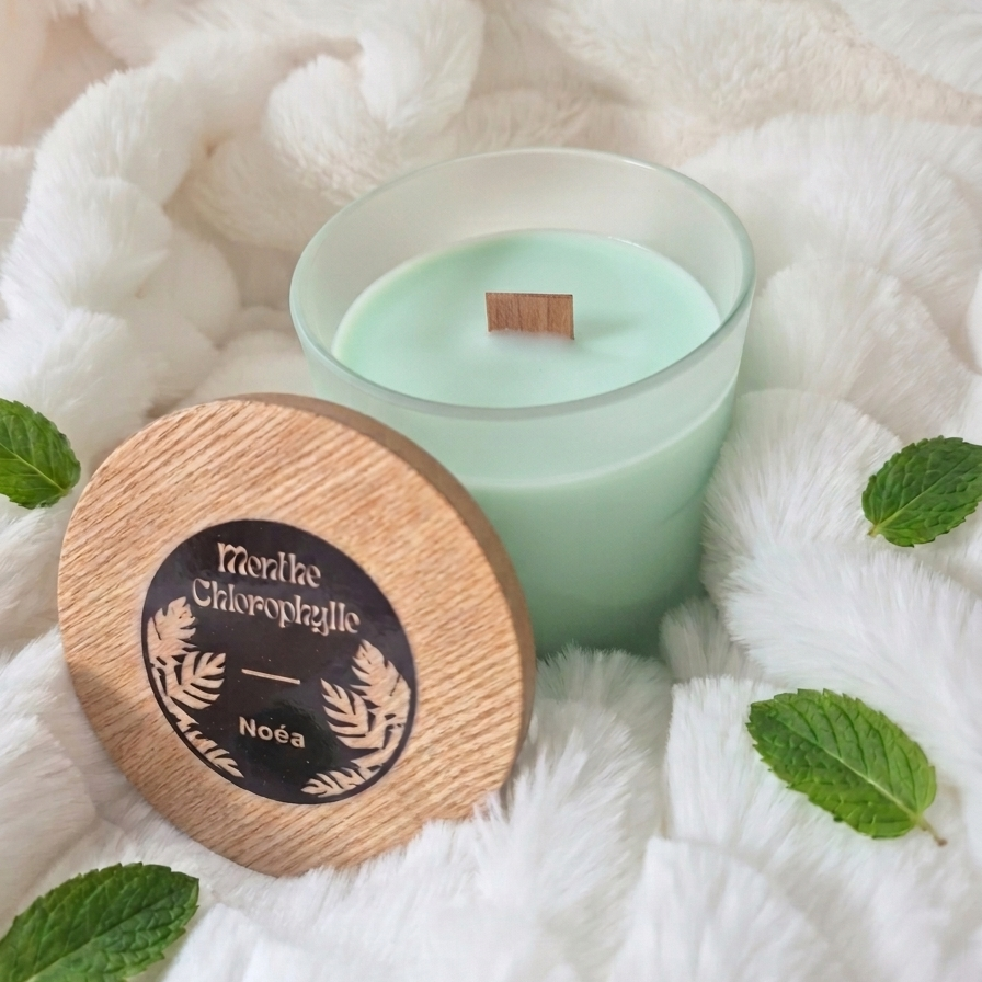Bougie parfumée à la menthe chlorophylle, à base de cire 100% végétale, fabriqué en Bretagne 